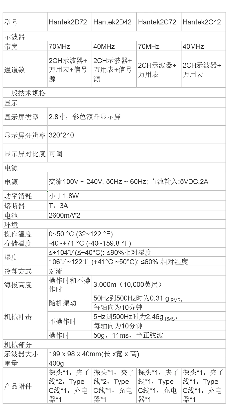 手持示波器Hantek2000系列